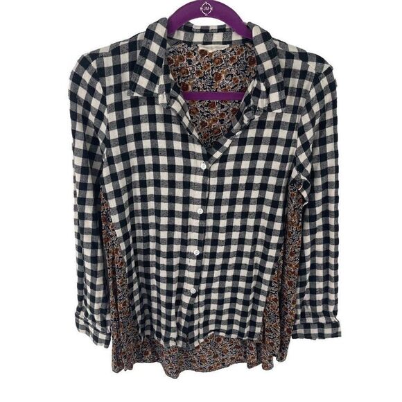 Hem & Thread flannel floral blouse button down shirt large EUC - Picture 6 of 10